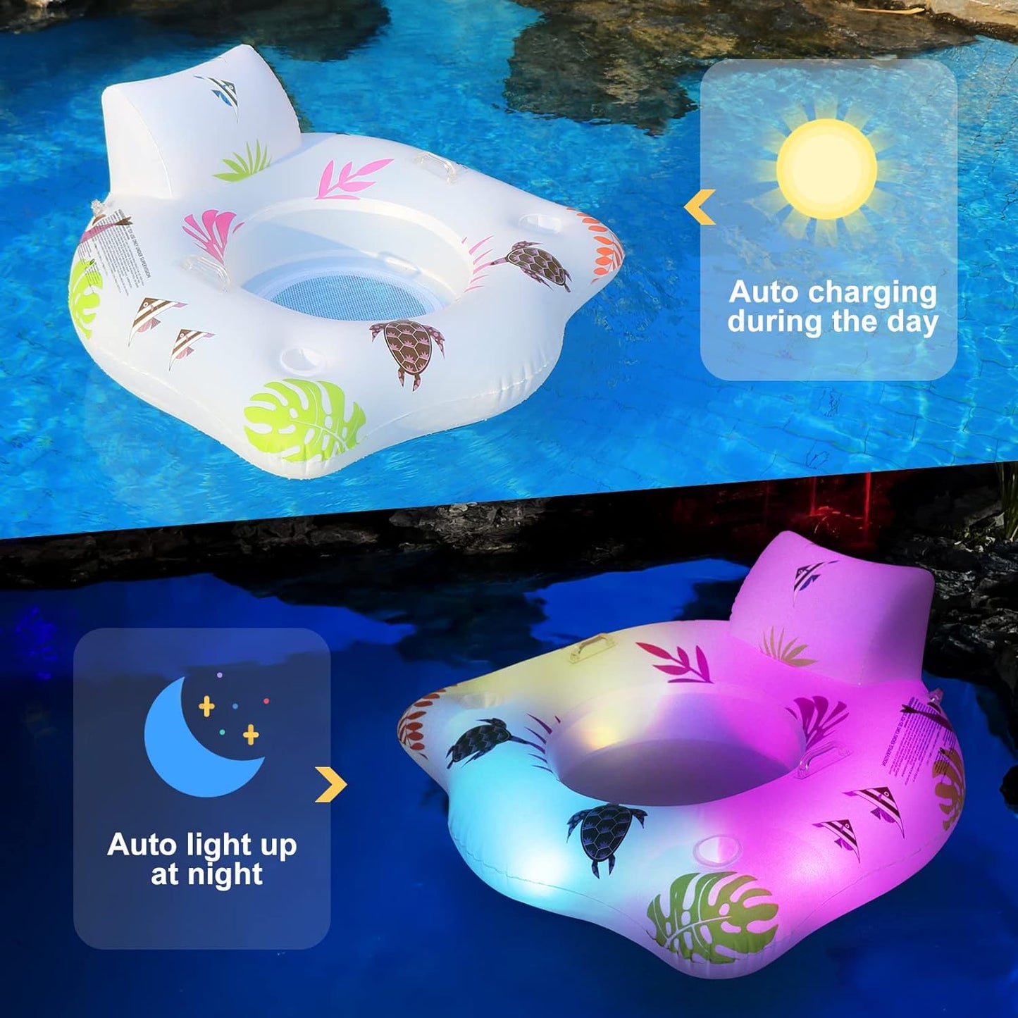 Flotador inflable de piscina con luz | Sofá con posavasos