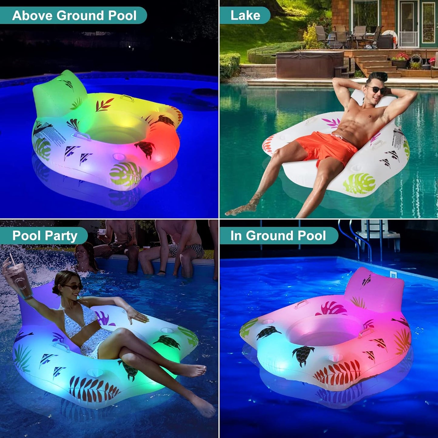 Flotador inflable de piscina con luz | Sofá con posavasos