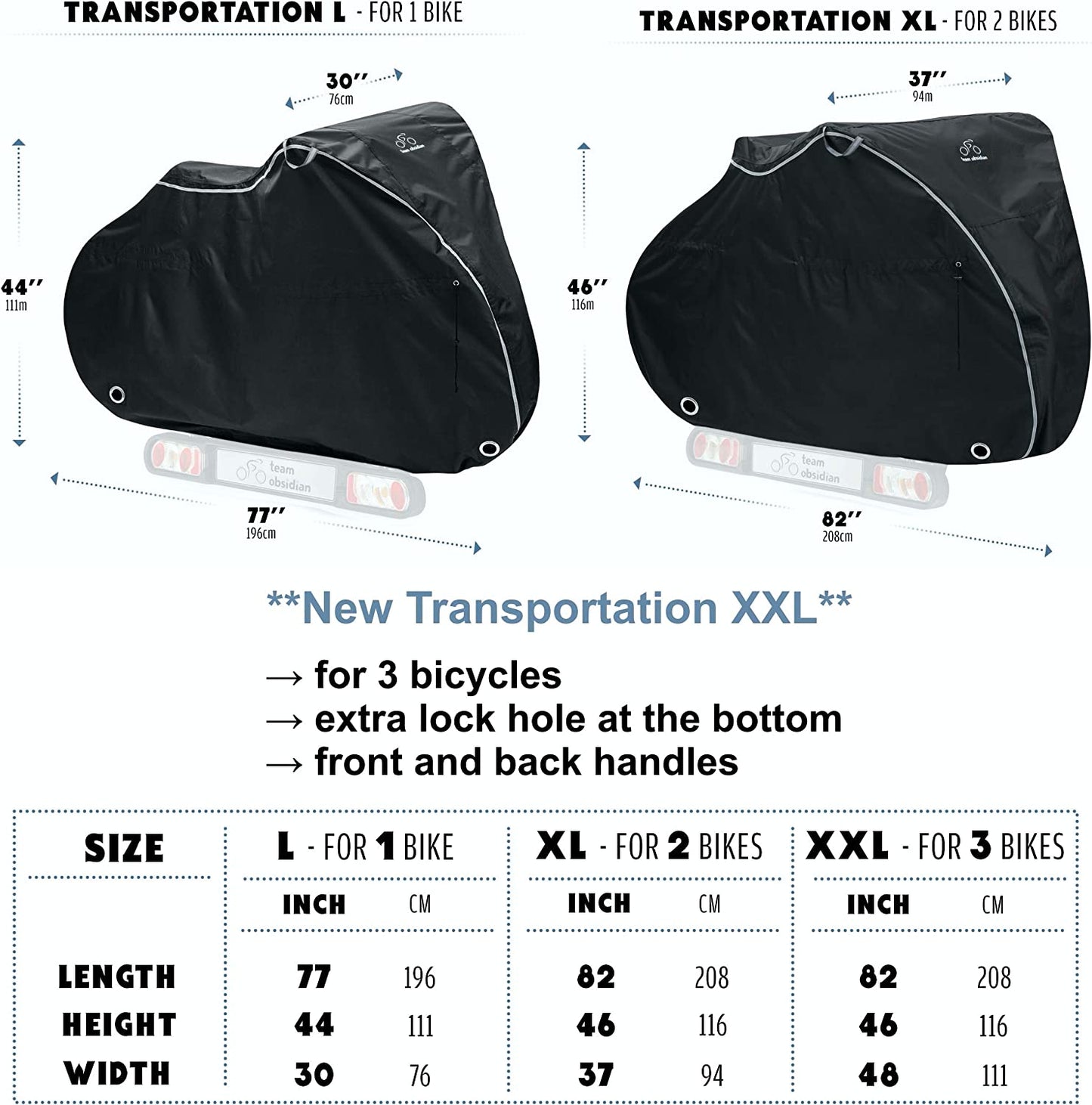 Funda para bicicleta impermeable al aire libre para 1, 2 o 3 bicicletas tamaño L